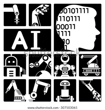 Artificial intelligence (AI), robot icons