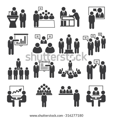 business conference and business meeting icons set
