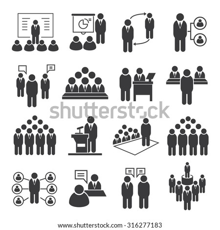 business conference and business meeting icons set