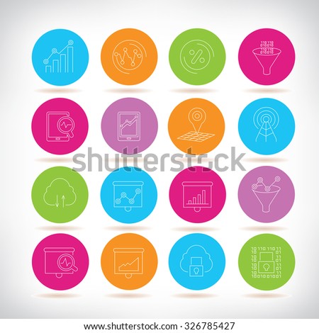 network, digital data analytics icons,graph and chart icons