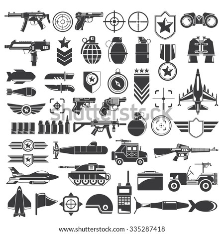 Military, Weapon And War Icons Stock Vector Illustration 335287418 ...