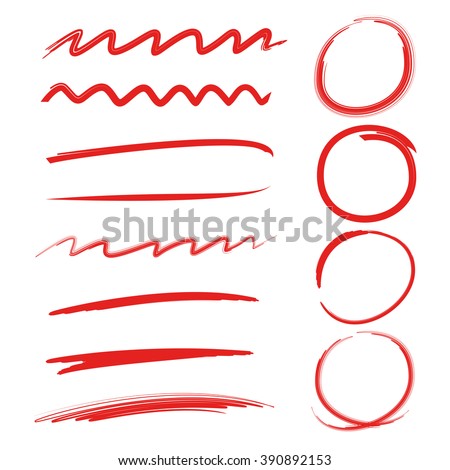 highlighter circles, abstract doodle writing design, brush lines, underlines
