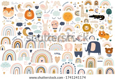 Abstract doodles. Baby animals pattern. Fabric pattern. Vector illustration with cute animals. Nursery baby pattern illustration Foto d'archivio © 