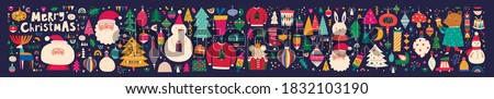 Big Christmas collection with traditional Christmas symbols and decorative elements. Christmas holiday pattern Stock foto © 