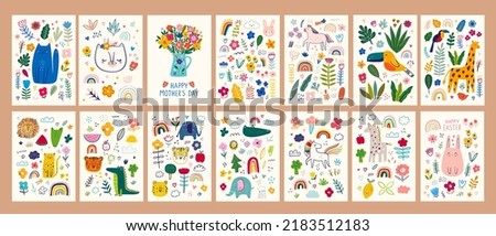 Baby hand-drawn posters and cards. Baby animals pattern. Vector illustration with cute animals. Nursery baby illustrations. Notebook covers
