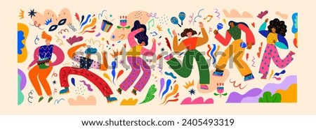 Vector illustration with dancing people. Design for Brazil Carnival. Beautiful holiday vector illustration with dancing people. 