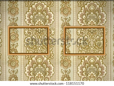 Wooden frames on wallpaper