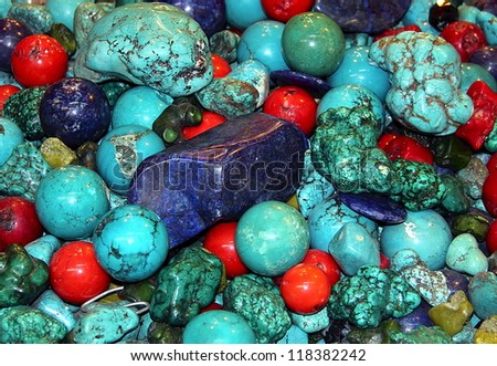 Ornamental turquoise gem and other gemstones