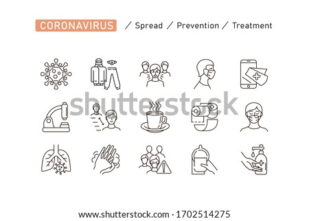 Set of Coronavirus Protection. Prevention of New epidemic 2019-nCoV icon set for infographic or website. Safety, health, remedies and prevention of viral diseases. Isolation. Vector illustration