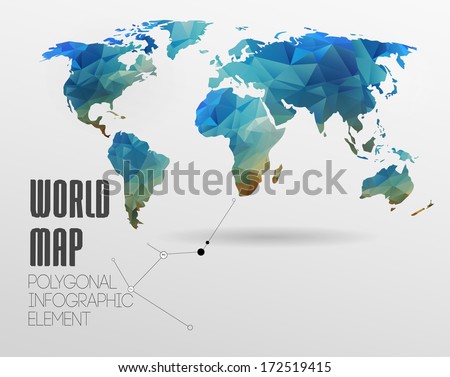 Polygonal World Map and Information Graphics. World Map and typography