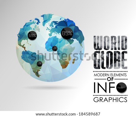 Vector world globe, 3d triangular map of the earth. Modern elements of info graphics. World Map