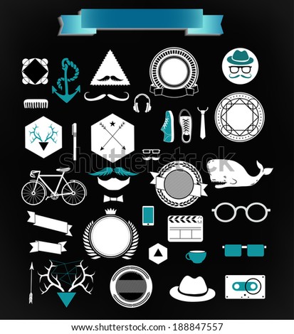 Hipster style element, icons and labels can be used for  retro vintage  website, info-graphics, banner