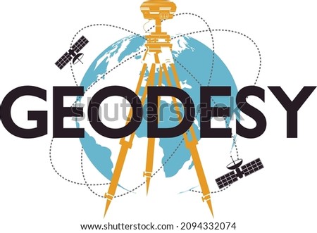 Geodetic construction measuring gps device. Communication satellites fly around the planet symbol. Global positioning system in construction