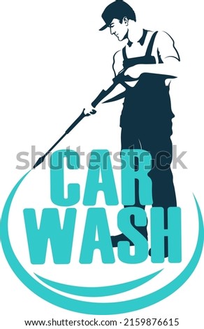 Car washer with tools. Washing and cleaning the car