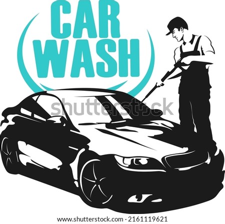 Car washer with tool symbol. Car washing and cleaning business