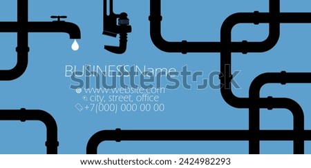 Faucet and water pipes business card plumbing concept