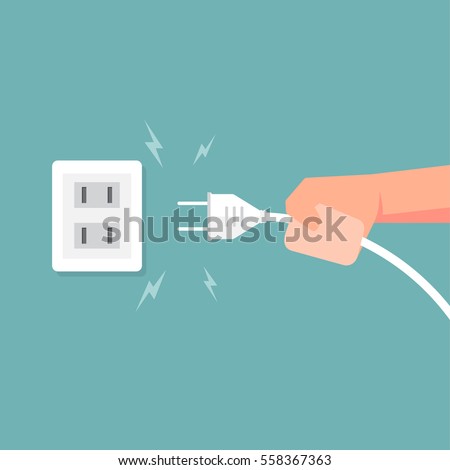 Connecting electric plug with electricity spark. Vector illustration.