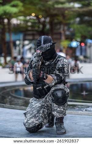 BANGKOK - MARCH 14 : An unidentified Japanese anime cosplay pose  in Thai-Japan Anime Music & Festival 5th on March 14, 2015 at Central World, Bangkok, Thailand.
