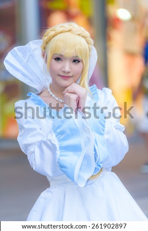 BANGKOK - MARCH 14 : An unidentified Japanese anime cosplay pose  in Thai-Japan Anime Music & Festival 5th on March 14, 2015 at Central World, Bangkok, Thailand.