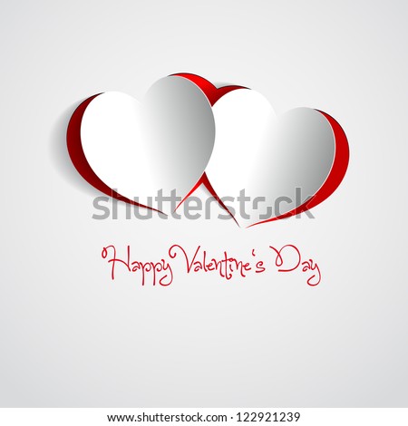 Happy Valentines Day – Two Red Heart Paper Sticker With Shadow – vector illustration Postcard