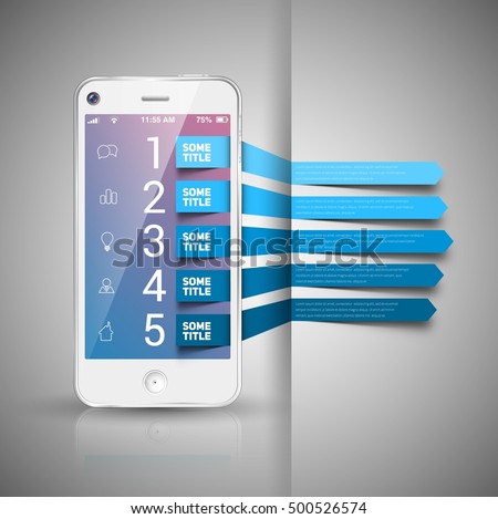 Business Infographics origami style Vector illustration. One, two three four five lines design, Smartphone icon