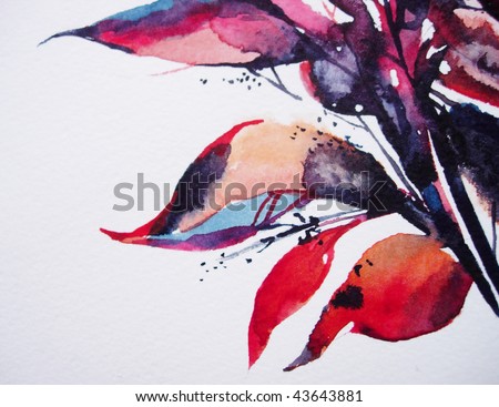 Hand-painted watercolour abstract foliage border with room for text