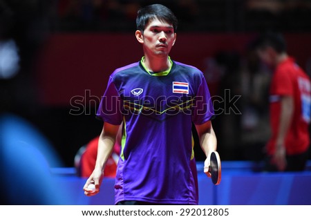 KALLANG,SINGAPORE-JUNE1:Chaisit.C of Thailand in action during the 28th SEA Games Singapore 2015 between Thailand and Indonesia at Singapore Indoor Stadium on June1 2015 in SINGAPORE.