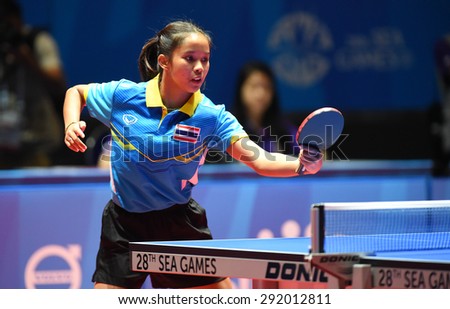 KALLANG,SINGAPORE-JUNE1:Orawan.P of Thailand in action during the 28th SEA Games Singapore 2015 between Thailand and Vietnam at Singapore Indoor Stadium on June1 2015 in SINGAPORE.
