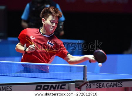KALLANG,SINGAPORE-JUNE1:Padasak.T of Thailand in action during the 28th SEA Games Singapore 2015 between Thailand and Cambodia at Singapore Indoor Stadium on June1 2015 in SINGAPORE.