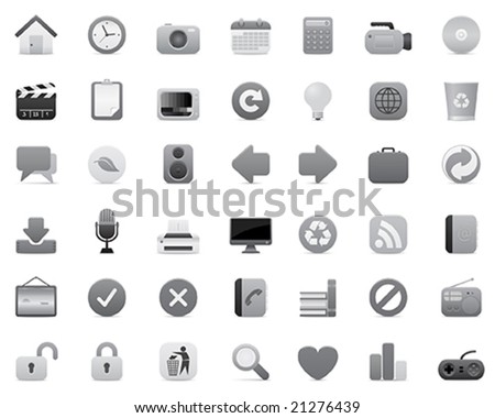 gray icon set (multimedia, internet and office)