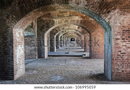 A series of brick arches in Fort Jefferson National Park in the Dry Tortugas
