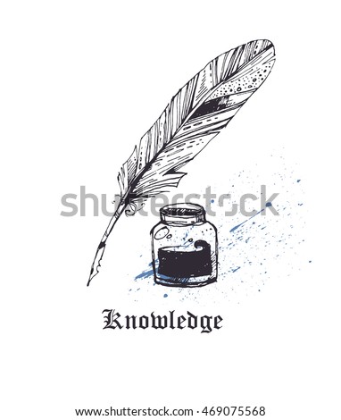 Vector Images Illustrations And Cliparts Vintage Pen For Writing Goose Feather Pen And Inkwell It Can Be Used As An Idea For A Tattoo Graphic Illustration Hqvectors Com