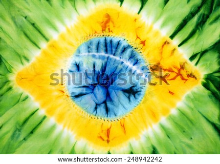 Brazil flag. Abstract tie dyed fabric background