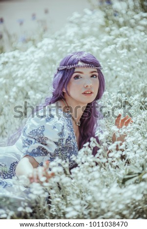 Similar – Image, Stock Photo Tender woman in white dress at seashore in summer