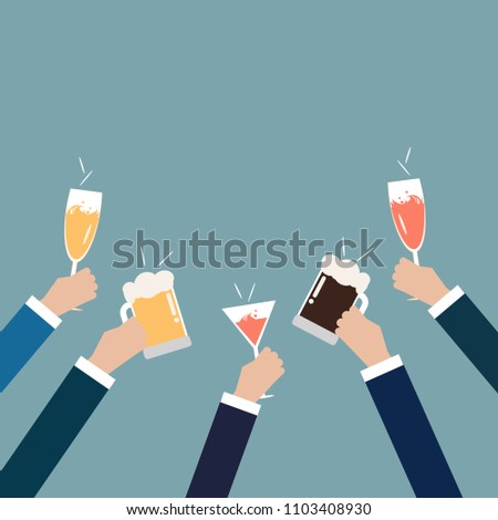 Business man celebrating party after working,flat vector design.
