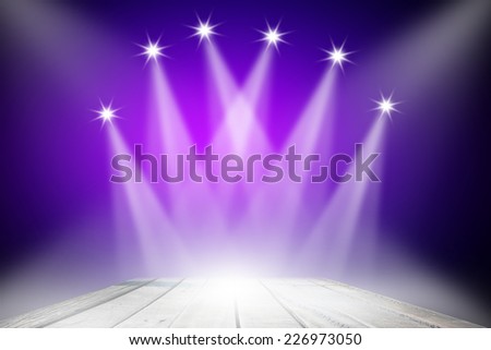 Wood stage on purple background