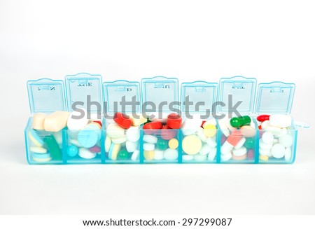 Medicine tablet and capsule in weekly pill box