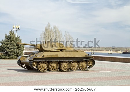 VOLGOGRAD - MARCH 20: Museum exhibit of the panorama of the battle of Stalingrad T-34 Tank. March 20, 2015 in Volgograd, Russia.
