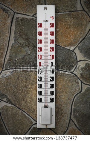 thermometer on the wall in winter with cold temperature
