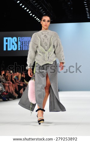 SYDNEY AUSTRALIA - 15 APRIL 2015: Mat Lee clothes collection fashion show runway presented by the Innovators Fashion Design Studio at Mercedes Benz Fashion Week at Carriageworks.