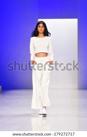 SYDNEY AUSTRALIA - 16 APRIL 2015: Backstage clothes collection fashion show runway presented by 3Up at Mercedes Benz Fashion Week at Carriageworks.