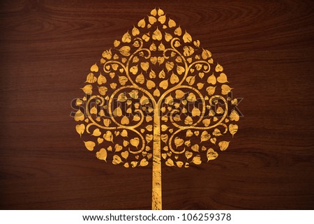 Pattern of carve gold tree on old wood texture