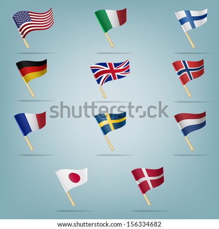 Moving flags set. Vector illustration