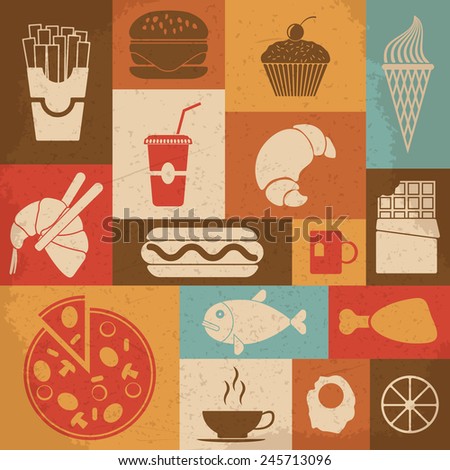 Retro Food Icons. Vector illustration