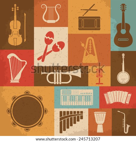 Retro Musical Instruments Icons. Vector illustration