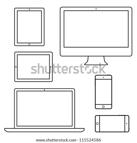 Computer laptop tablet phone isolated outlines eps10 vector
