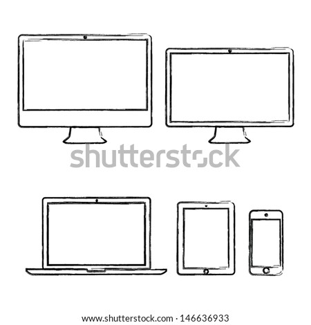 Hand-drawn electronic devices vector illustration