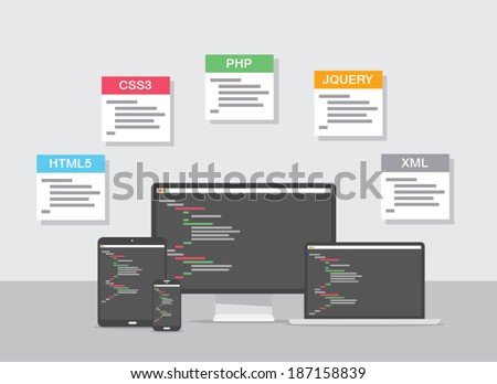 Flat web development design vector coding concept