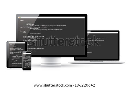 Website coding development vector concept in electronic devices