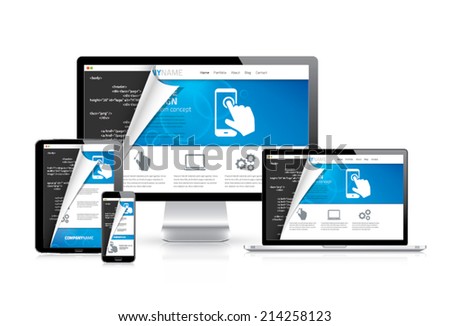 Responsive web design vector with html code script in background